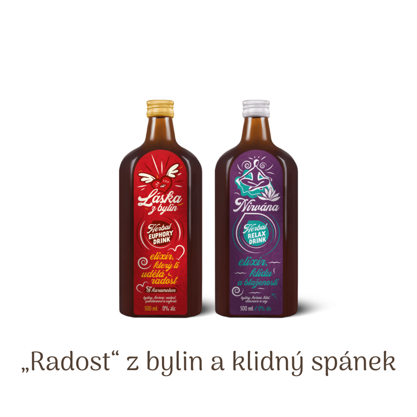„Radosť“ z bylín a pokojný spánok - Zloženie balíčka: Láska z bylín 500 ml + Nirvána 500 ml