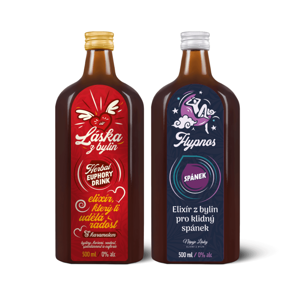 „Síla bylin“ denní pohoda, hluboký spánek Hypnos 500 ml a Láska z bylin 500 ml
